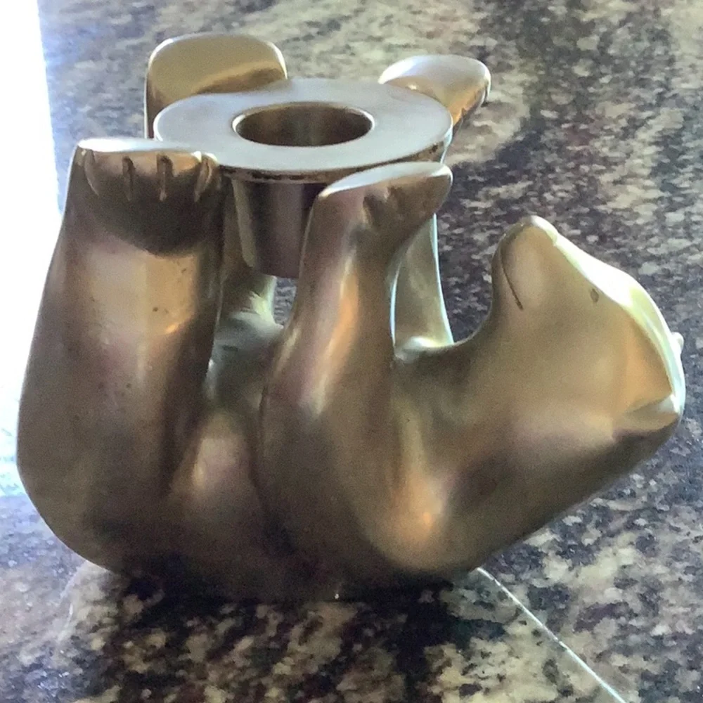Restoration Hardware Solid Pewter Polar Bear Candle Holder